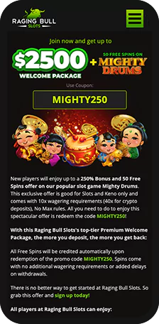 Raging Bull Slots Promotions Mobile