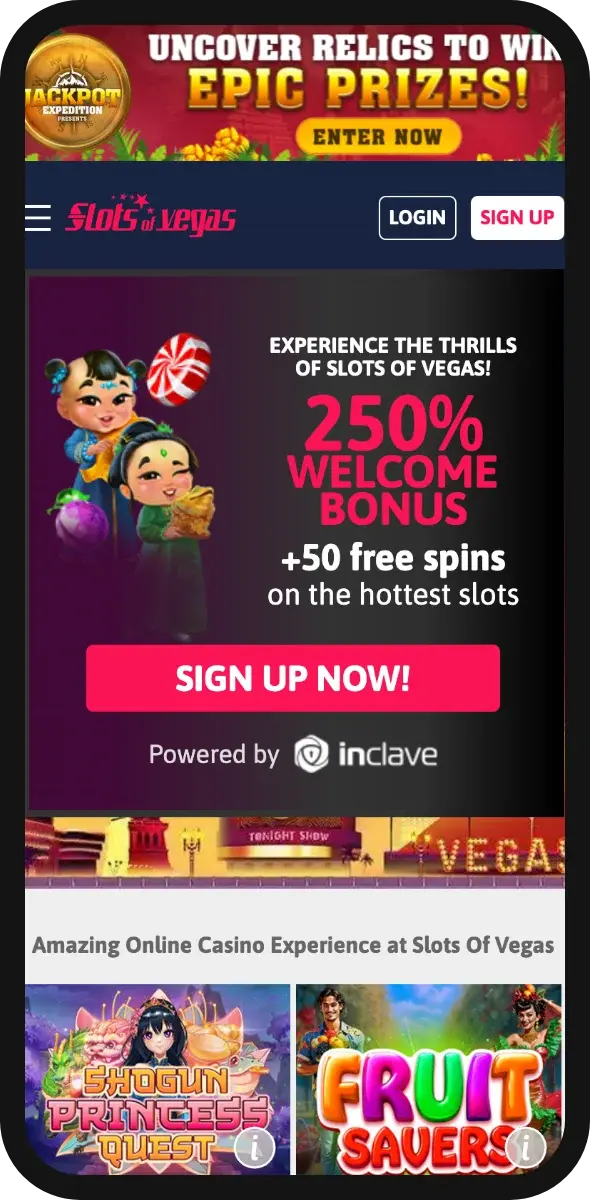 slots of vegas casino home screenshot on mobile