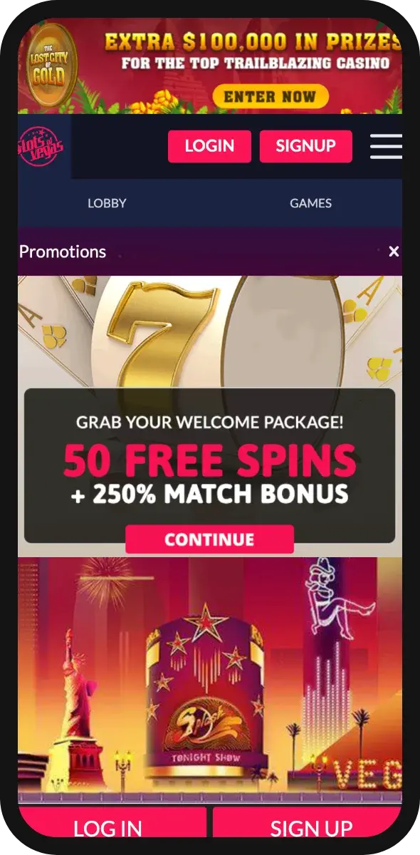 screenshot of the promotions avaiable at slots of vegas casino