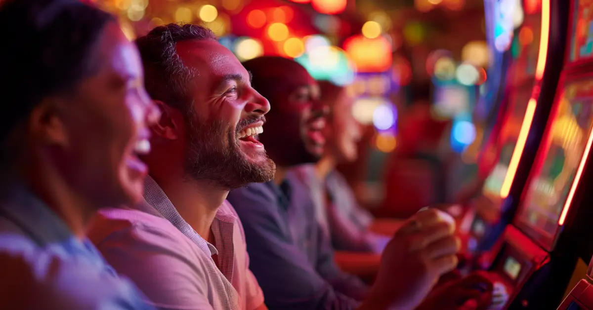 people laughing at casino jokes